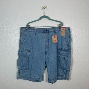 Levis Men 44 Blue Denim Lightweight Carrier Cargo Shorts Light Wash 100% Cotton